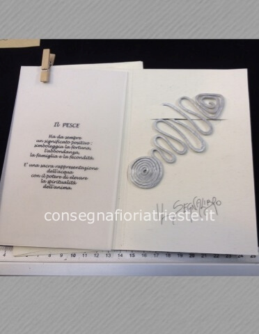 biglietto augurale con segnalibro in alluminio PESCE