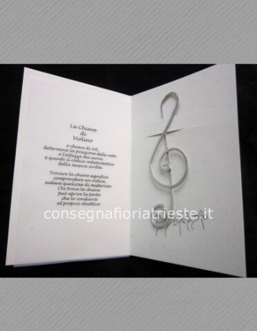biglietto augurale con segnalibro in alluminio CHIAVE DI VIOLINO