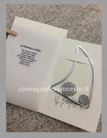 biglietto augurale con segnalibro in alluminio BARCA A VELA