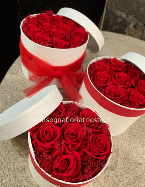 flower box con rose stabilizzate