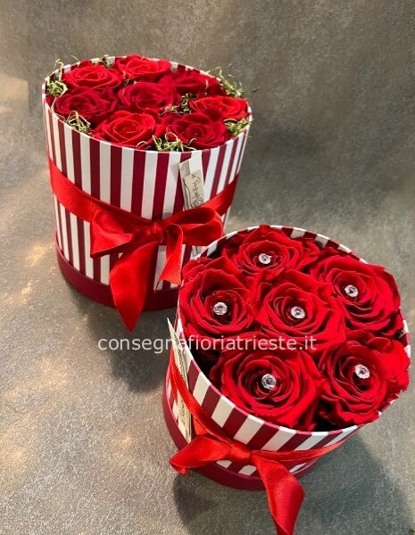 flower box con rose stabilizzate diam. 14 h 15