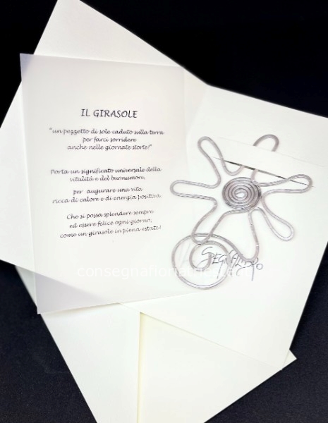 Biglietto augurale con sgnalibro in alluminio  GIRASOLE