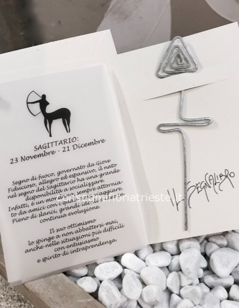 Biglietto augurale con segnalibro in alluminio zodiaco SAGITTARIO