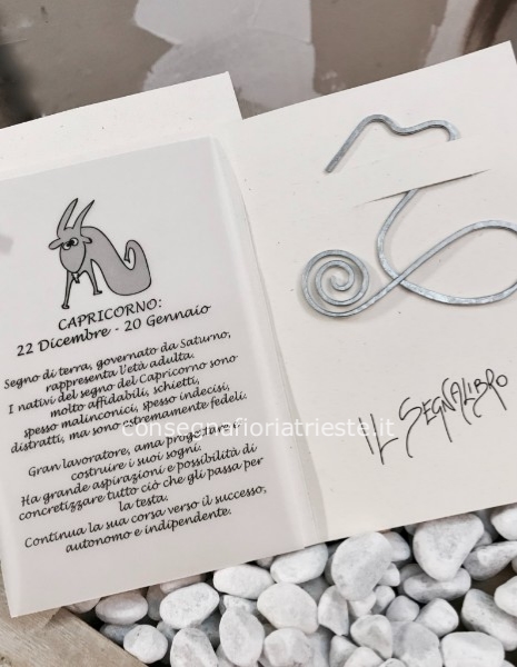 Biglietto augurale con segnalibro in alluminio zodiaco CAPRICORNO