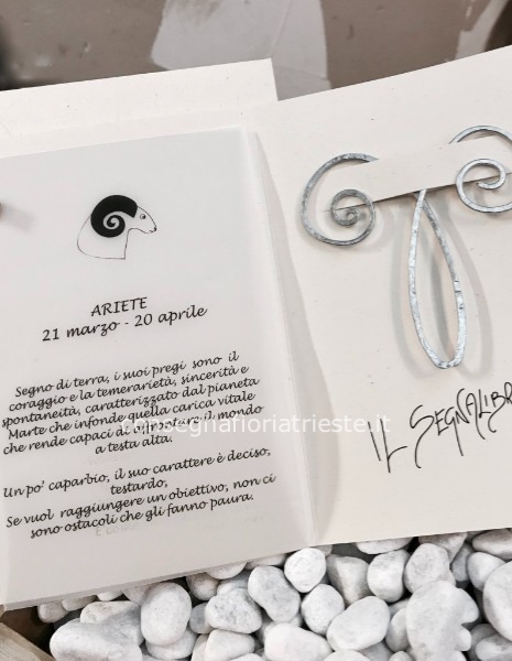 Biglietto augurale con segnalibro in alluminio zodiaco ARIETE