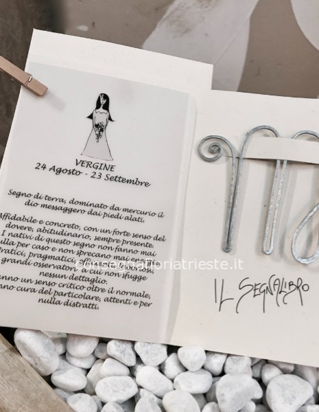 Biglietto augurale con segnalibro in alluminio zodiaco VERGINE