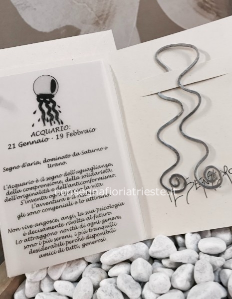 Biglietto augurale con segnalibro in alluminio zodiaco ACQUARIO