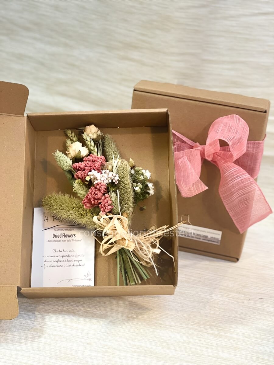 scatola regalo con fiori secchi ROSA ANTICO